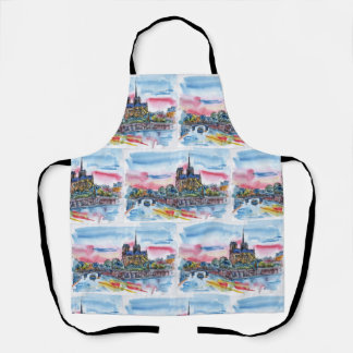 Paris Riviera Wasserfront Aquarellmalerei Schürze