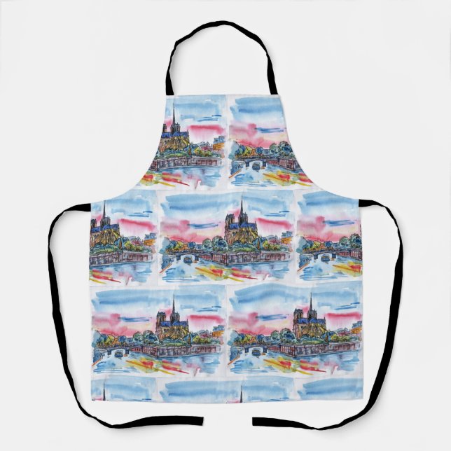 Paris Riviera Wasserfront Aquarellmalerei Schürze (Vorderseite)
