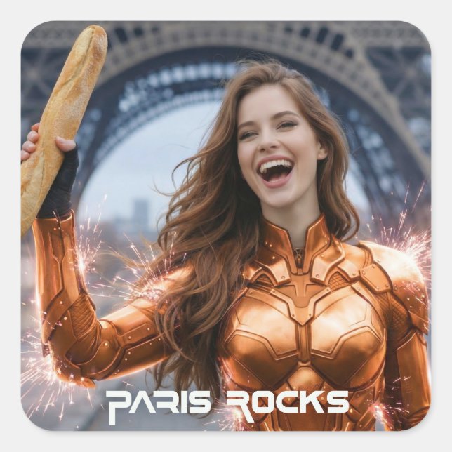 PARIS ROCKT QUADRATISCHER AUFKLEBER (Vorderseite)