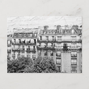 Paris Rooftops in Schwarz und Weiß Postkarte