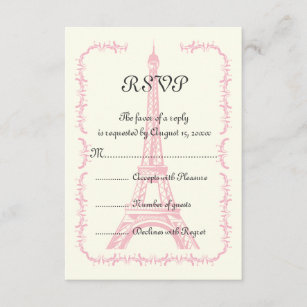 Paris rosa Eiffelturm Hochzeit in Urlaubsort UAWG RSVP Karte