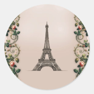 Paris Rosa Reben Eiffelturm Elegant Runder Aufkleber