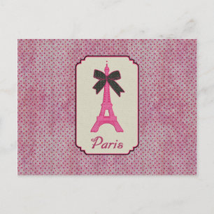 Paris Rosa und Schwarz gepunkteter Eiffelturm und Postkarte