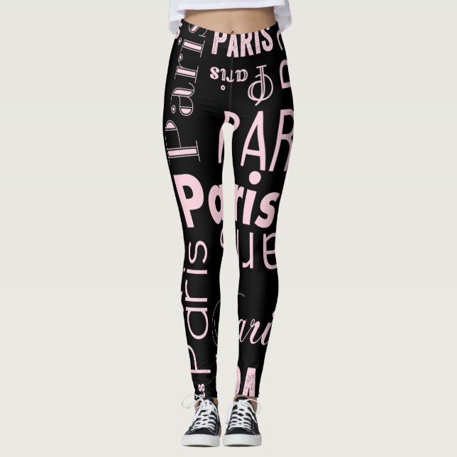 Paris Rosa und schwarze Paris Leggings (Vorderseite)