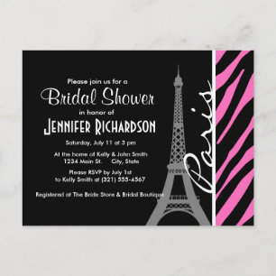 Paris; Rosa und schwarze Zebra Print Einladungspostkarte