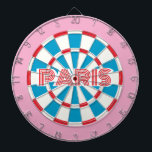 PARIS Rosa Weiß und Blauer bearbeiteter Text Retro Dartscheibe<br><div class="desc">PARIS Rosa Weiß und Blau editierbarer Text Retro Dart Board. Sehr hübsche französische Dekoration! Sie können Text editieren, indem Sie die Personalisierungsoption auswählen 🎯 Bitte lass mir, ob Sie weitere Fragen haben und weil Zazzles Kundensupport die Kundenerfahrung bearbeitet, können Sie den Zazzle Kundensupport per Chat, Telefon oder E-Mail erreichen, wie...</div>