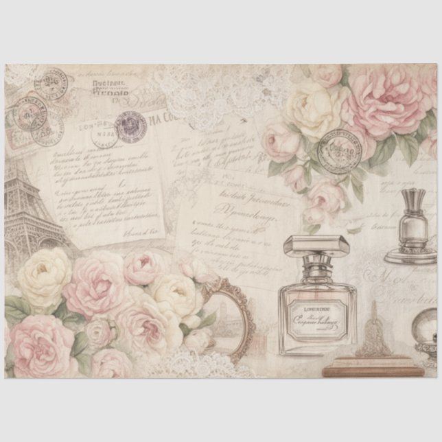 Paris Rose Briefe Vintage Decoupage Seidenpapier (Vorderseite)