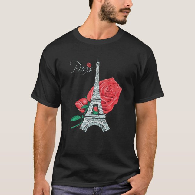 Paris Rose Eiffel Tower Rose Französische Liebe Fr T-Shirt (Vorderseite)