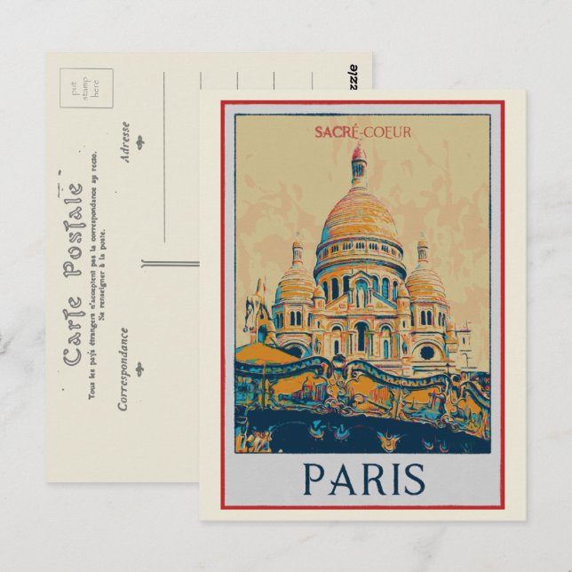 Paris Sacré Coeur Illustration Frankreich Postkarte (Vorne/Hinten)