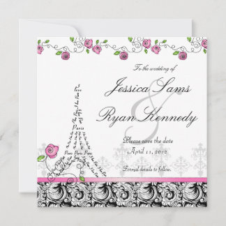 Paris Save the Date Wedding Card Schwarz-weiß