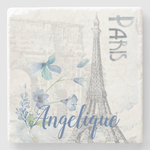 Paris Scale und Blumen Custom Steinuntersetzer
