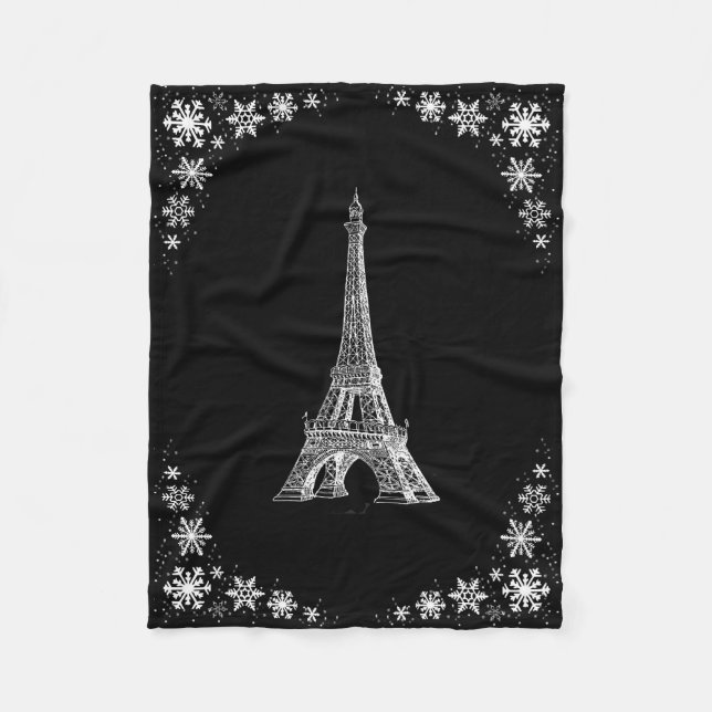 Paris-Schnee-Schwarzweiss-Fleece-Decke Fleecedecke (Vorderseite)