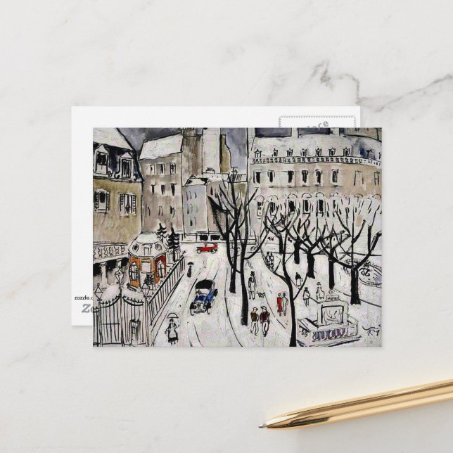 Paris Schneeszene, Kunstmalerei Postcard Postkarte (Vorderseite/Rückseite Beispiel)