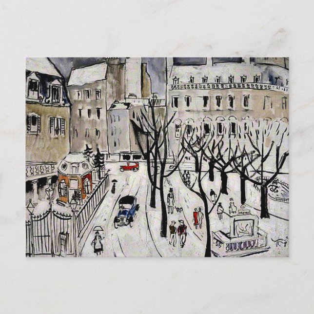 Paris Schneeszene, Kunstmalerei Postkarte (Vorderseite)