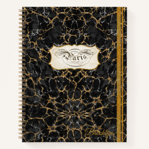 Paris Schrift Kalligrafie Vintage Schwarz und Gold Notizbuch