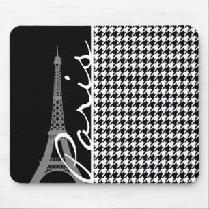 Paris; Schwarz-Weiß-Hahnentrittmuster Mousepad