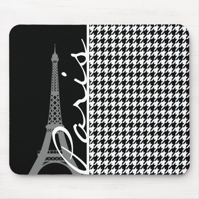 Paris; Schwarz-Weiß-Hahnentrittmuster Mousepad (Vorne)