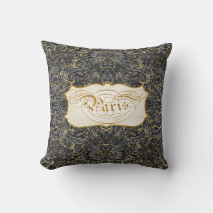 Paris Script Vintag Marble Black n Gold Glitzer Kissen