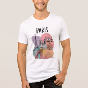 Paris Sehenswürdigkeiten - Farbenfrohe Illustriert Tri-Blend Shirt