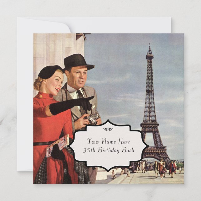 Paris Sehenswürdigkeiten Vintag Einladung (Vorderseite)