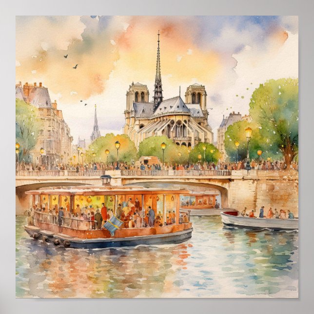 Paris Seine Boat Trip Scene Art Poster (Vorne)