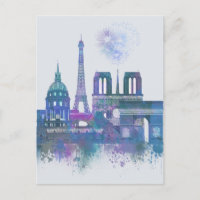 Paris-Skyline - Aquarell-Blau
