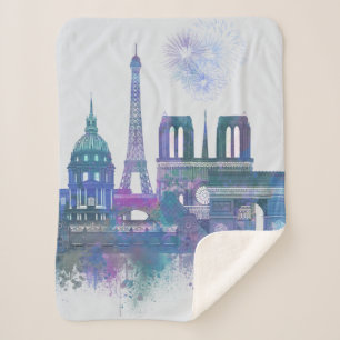 Paris-Skyline - Aquarell-Blau Sherpadecke