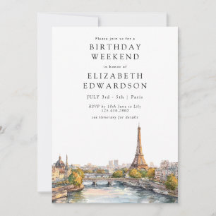 Paris Skyline Aquarell Geburtstags-Wochenende Einladung