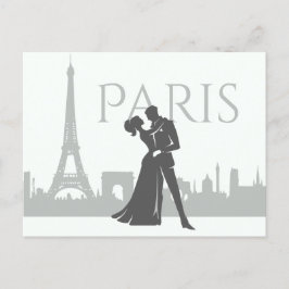Paris Skyline Eiffel Tower Couple Liebe Grau, Weiß Postkarte
