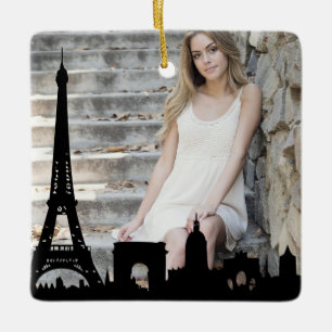 Paris Skyline Eiffel Tower Photo Christmas Keramikornament
