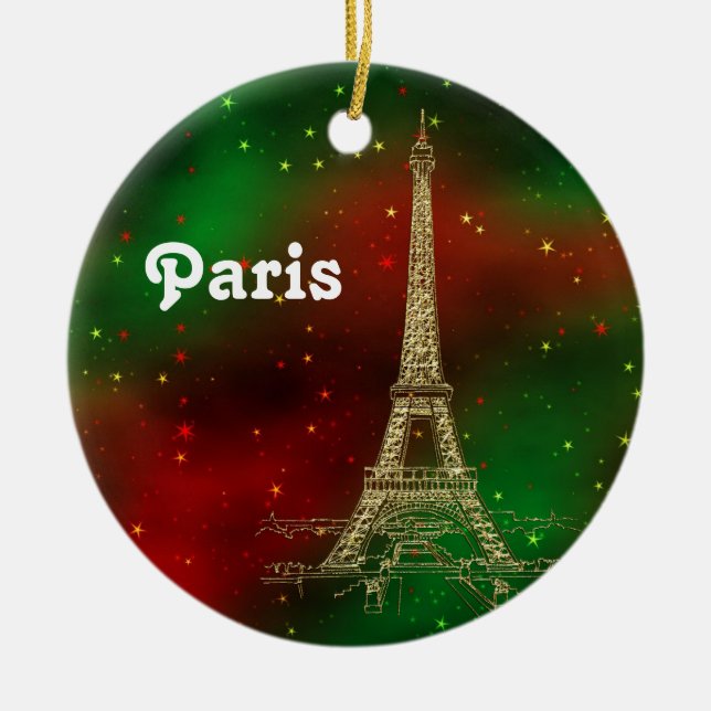 Paris Skyline Eiffel Tower Red Green Starmas Keramik Ornament (Vorne)