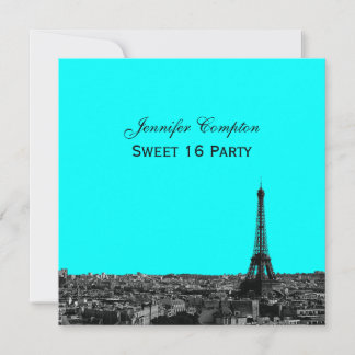 Paris Skyline Etched BG Color SQ Sweet 16 Einladung