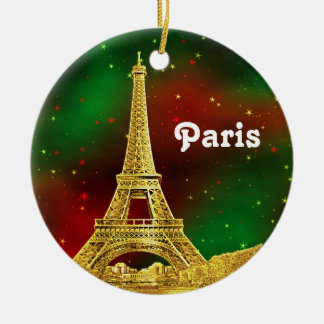 Paris Skyline Etched, Green Red Starry Sky Xmas Keramikornament