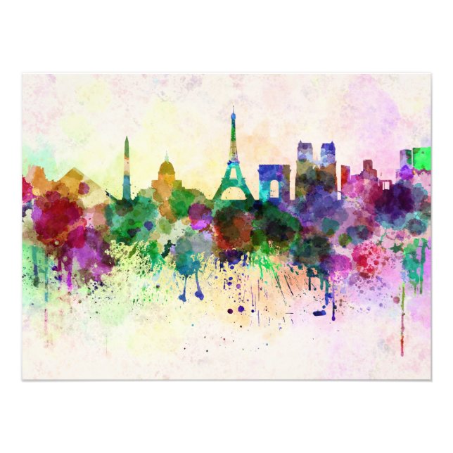 Paris skyline im Watercolor background Fotodruck (Vorne)