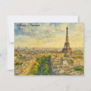 Paris Skyline in Watercolor - Eiffelturm Postkarte