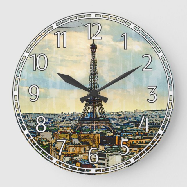 Paris Skyline mit Eiffelturm Große Wanduhr (Vorderseite)