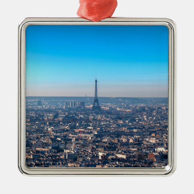 Paris Skyline Silbernes Ornament (Vorne)
