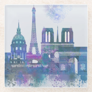 Paris Skyline - Watercolor Blue Glasuntersetzer