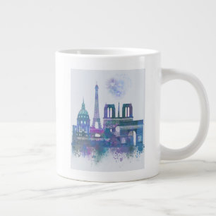 Paris Skyline - Watercolor Blue Jumbo-Tasse