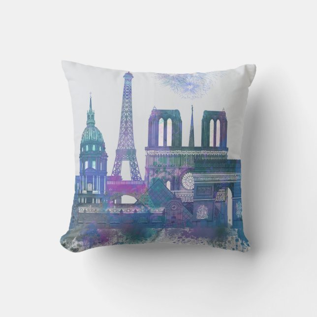 Paris Skyline - Watercolor Blue Kissen (Vorderseite)