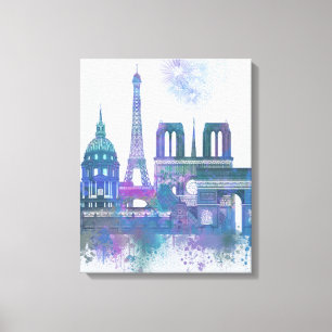Paris Skyline - Watercolor Blue Leinwanddruck