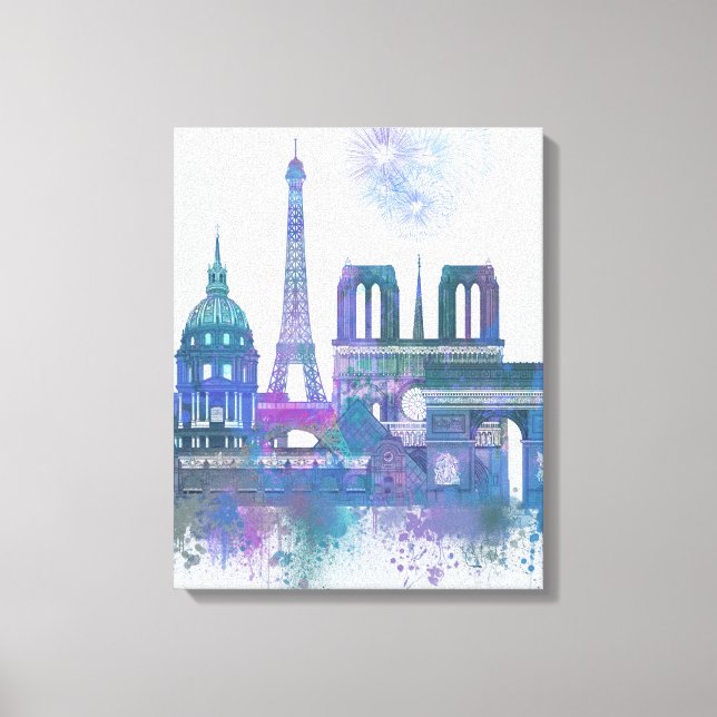 Paris Skyline - Watercolor Blue Leinwanddruck (Vorderseite)