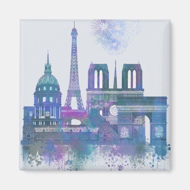 Paris Skyline - Watercolor Blue Magnet (Vorne)