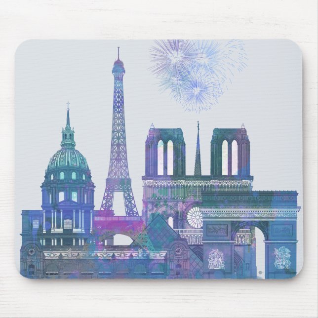 Paris Skyline - Watercolor Blue Mousepad (Vorne)
