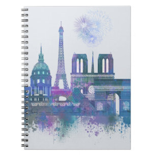 Paris Skyline - Watercolor Blue Notizblock