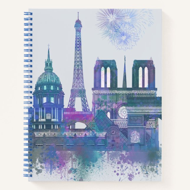 Paris Skyline - Watercolor Blue Notizbuch (Vorderseite)