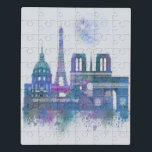 Paris Skyline - Watercolor Blue Puzzle<br><div class="desc">Paris Skyline Watercolor Splash Blue von Fab Funky. Hier finden Sie die berühmten Pariser Sehenswürdigkeiten im Aquarellstil.</div>