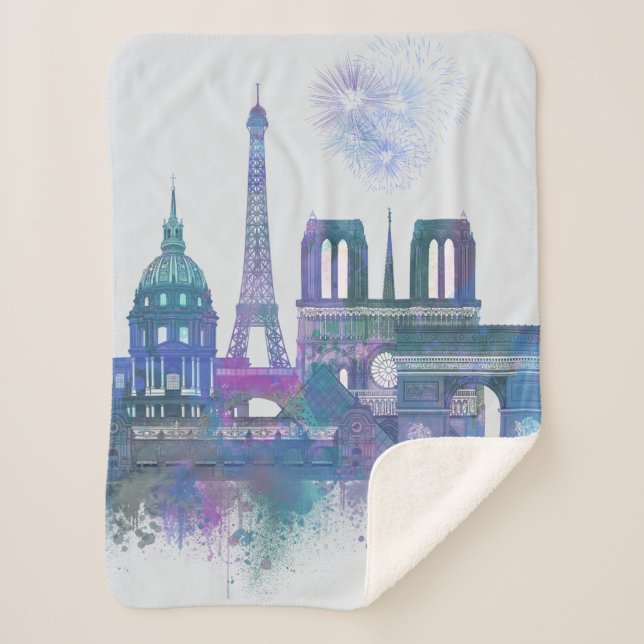 Paris Skyline - Watercolor Blue Sherpadecke (Vorderseite)