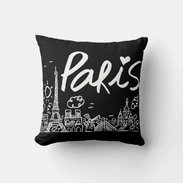 Paris-Stadt-Gekritzel Kissen (Vorderseite)