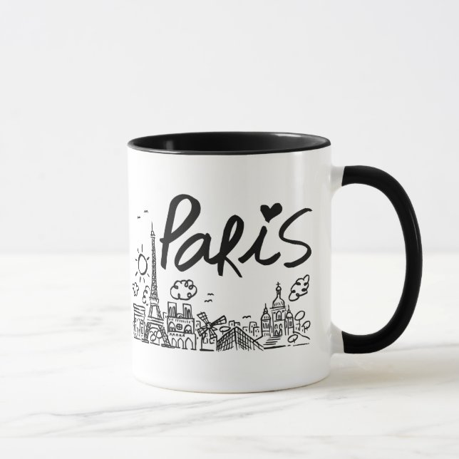 Paris-Stadt-Gekritzel Tasse (Rechts)